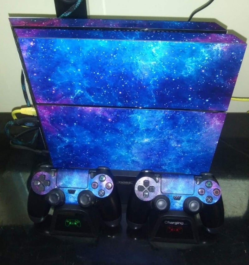 Asokex Ps4 Stickers Full Body Vinyl Skin Decal Cover for PlayStation 4 Console Controllers (with 4pcs Led Lightbar Stickers)(PS4 Console (Blue Starry Sky)) - Image 2
